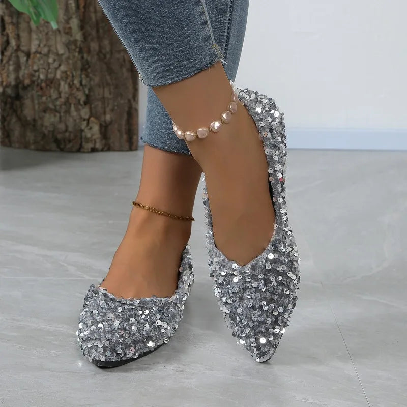 Women's Sequin Pointed Toe Slip-On Loafers