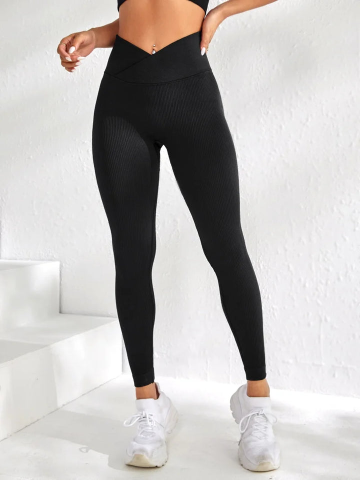 Women Sports Leggings V-waist Elastic Fitness Pants