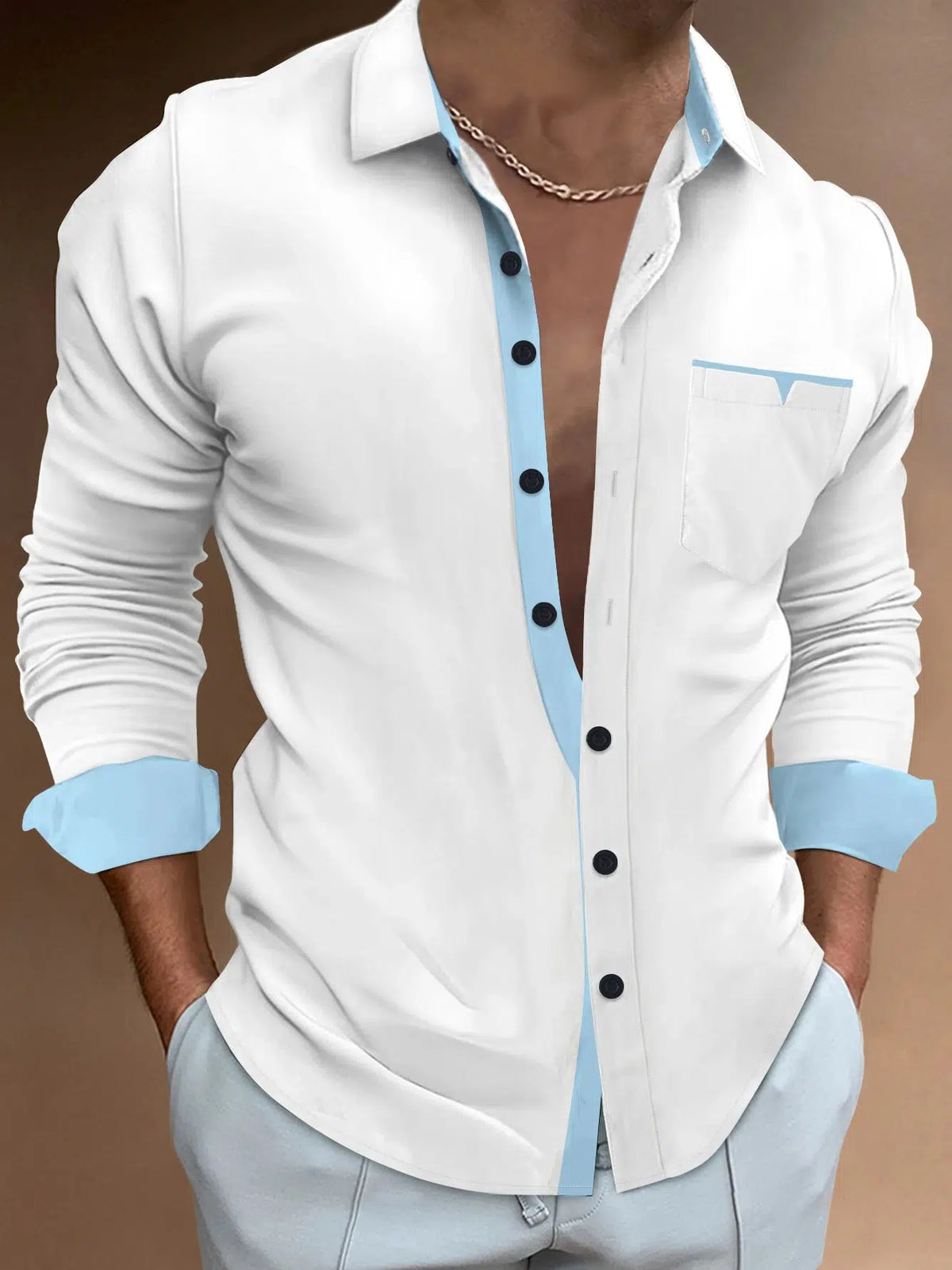 Mens Clothing Spring Long Sleeve Shirts/Men's Slim Fit Tops-Shirts-Bennys Beauty World