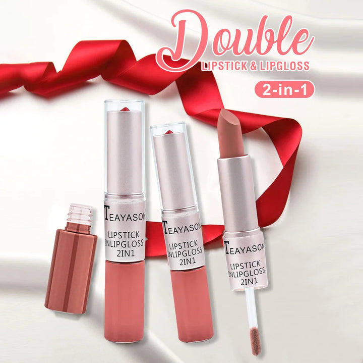 Long Lasting Velvet Matte Lipstick Double Head Lip Gloss Non-stick