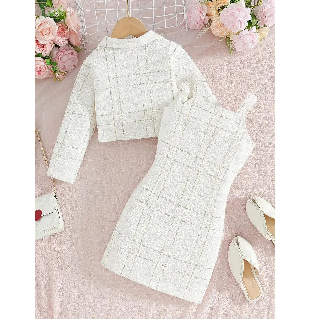 Girls Long-Sleeve Jacket &amp; Suspender Dress Set | 2-Piece Outfit | Ages 3–10