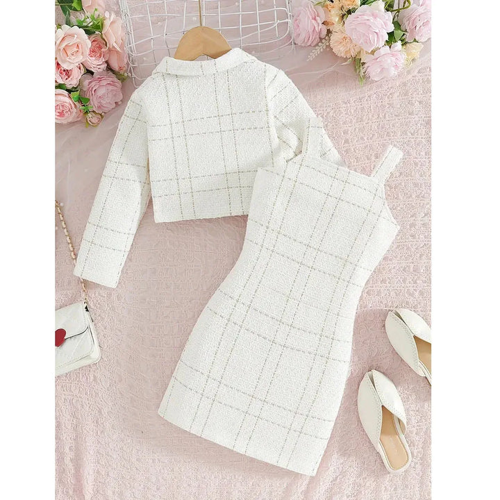 Girls Long-Sleeve Jacket &amp; Suspender Dress Set | 2-Piece Outfit | Ages 3–10