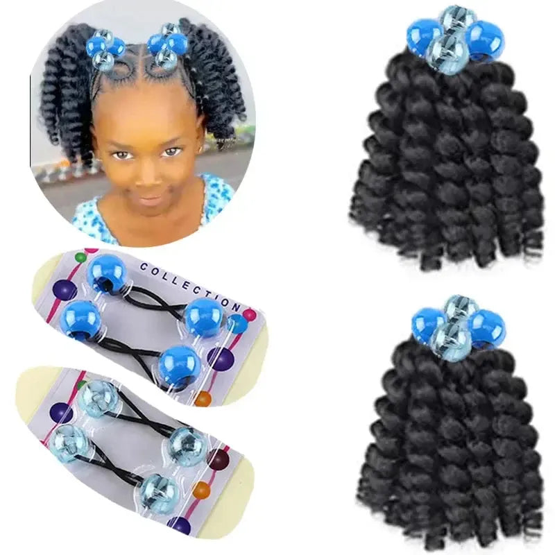 2-Pack Girls Braided Ponytail Hair Extensions with Elastic Ball Beads – Colourful Synthetic Hairpiece for Kids-Hair Accessories-Bennys Beauty World
