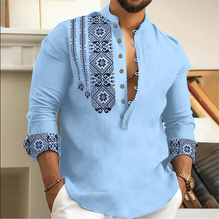 Men's linen long-sleeved shirt,-Bennys Beauty World