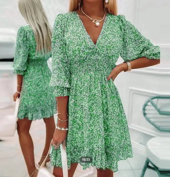 Bohemian Printed Short Sleeve Dress-Dress-Bennys Beauty World