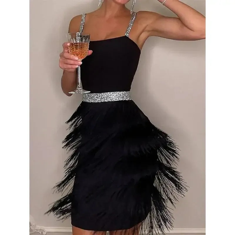 Women’s Sexy Tassel Midi Party Dress – Sleeveless A-Line Mini Dress-Dress-Bennys Beauty World