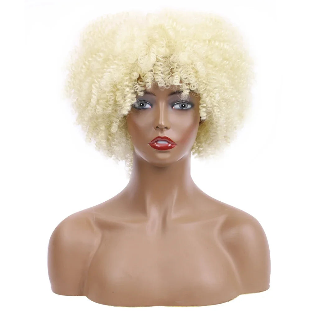 Afro Kinky Curly Wigs With Bangs Synthetic Wigs