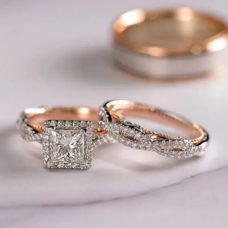 Cross Zircon Engagement Ring Set – Women&
