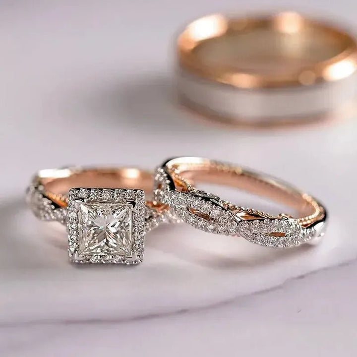 Cross Zircon Engagement Ring Set – Women&
