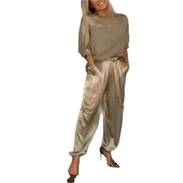 Women's Smooth Satin Jumpsuit Two Piece Set