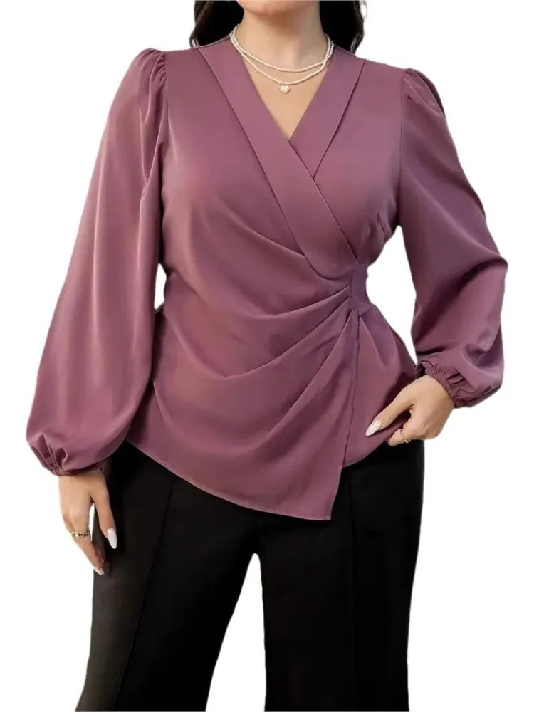 Fashion Satin Blouse For Women Autumn V Neck Long Sleeve Blouse