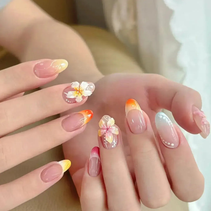 French Almond Press-On Nails – 24 Pcs Blue Star Pattern False Nails-Nails-Bennys Beauty World