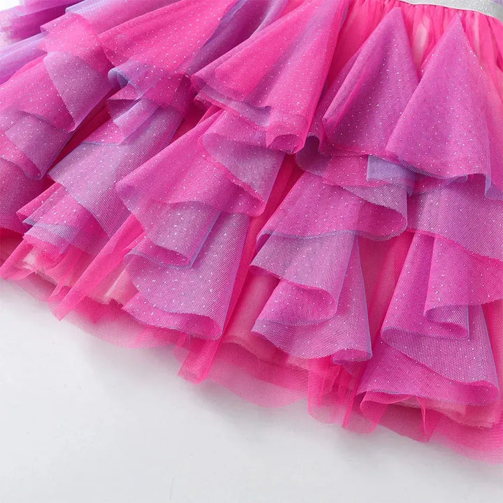VIKITA Girls Heart Print Glitter Tutu Dress – Short Sleeve Layered Summer Princess Party Dress for Kids Ages 4–10-Baby &amp; Toddler Dresses-Bennys Beauty World