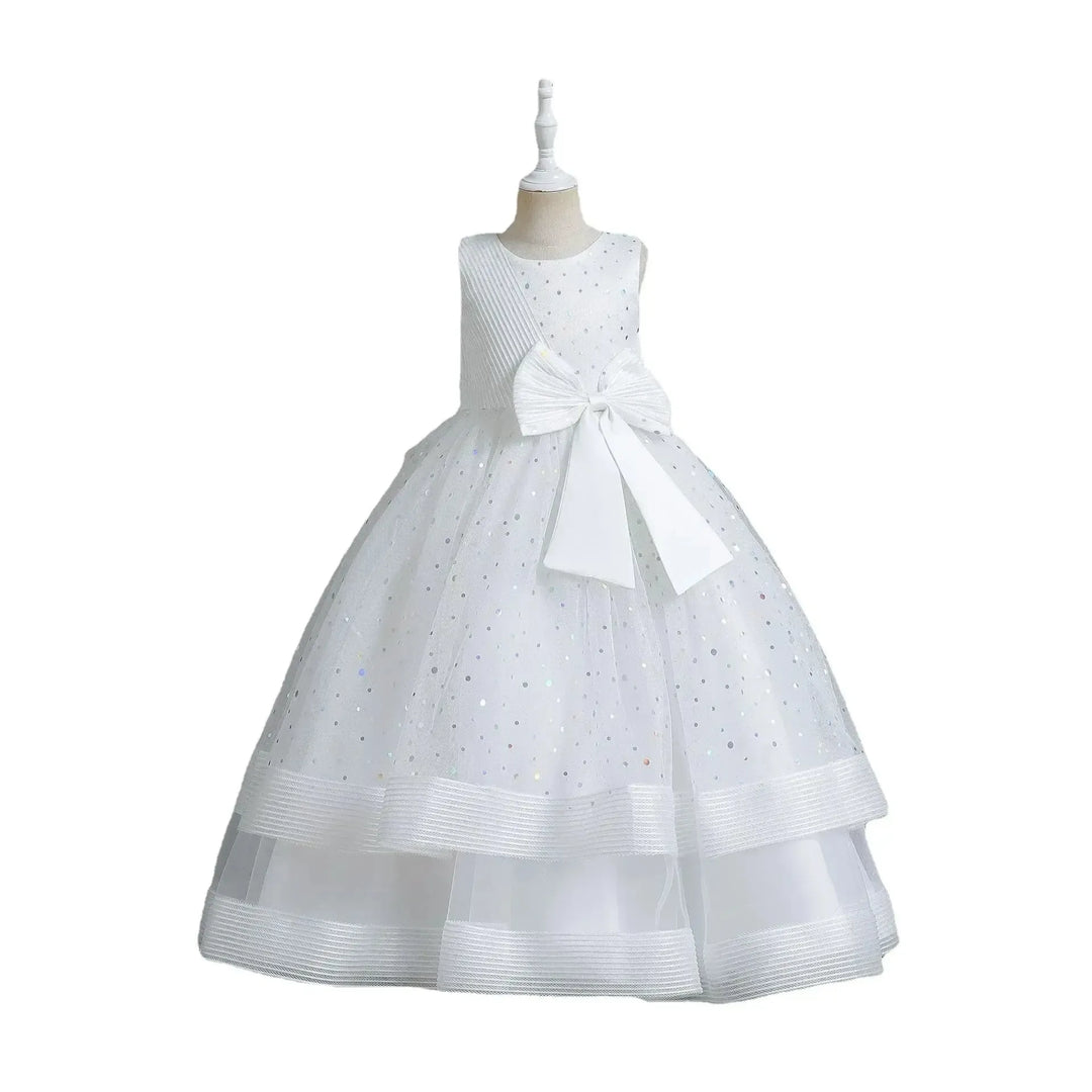 Girls Floral Princess Dress with Bow – Wedding &amp; Party Gown - Bennys Beauty World