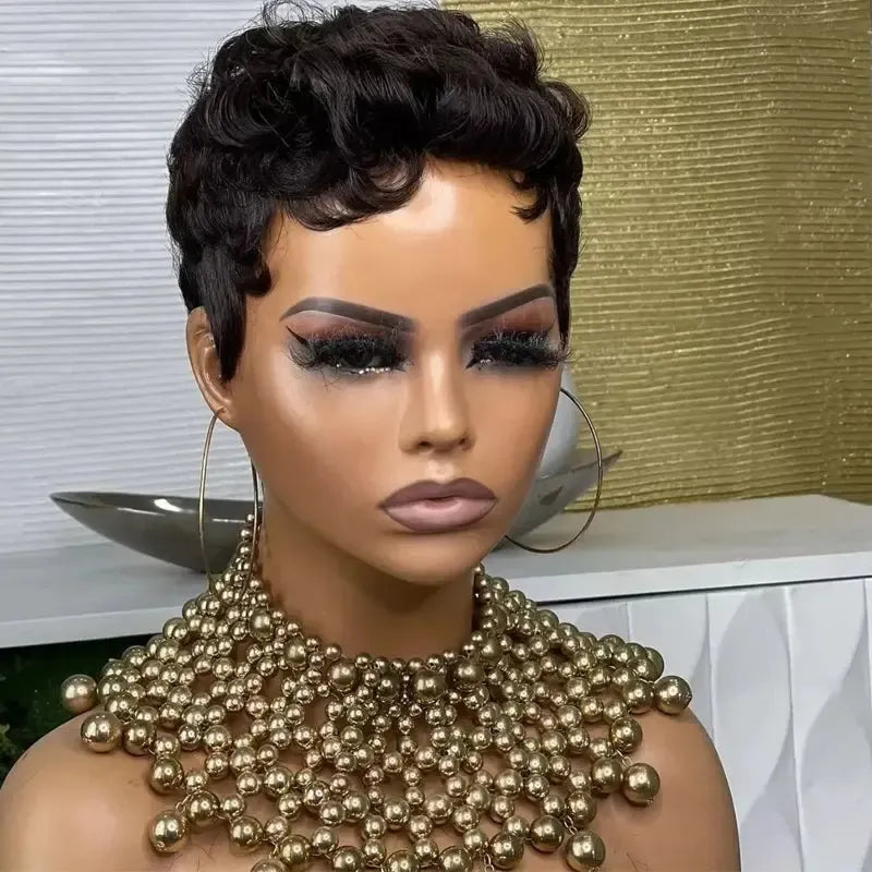 Black Curly Pixie Short Cut Brazilian Virgin Human Hair-Wig-Bennys Beauty World