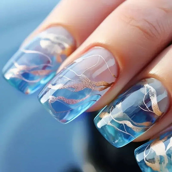 Short Square French Flower Press - On Nails 24 Pcs - Bennys Beauty World