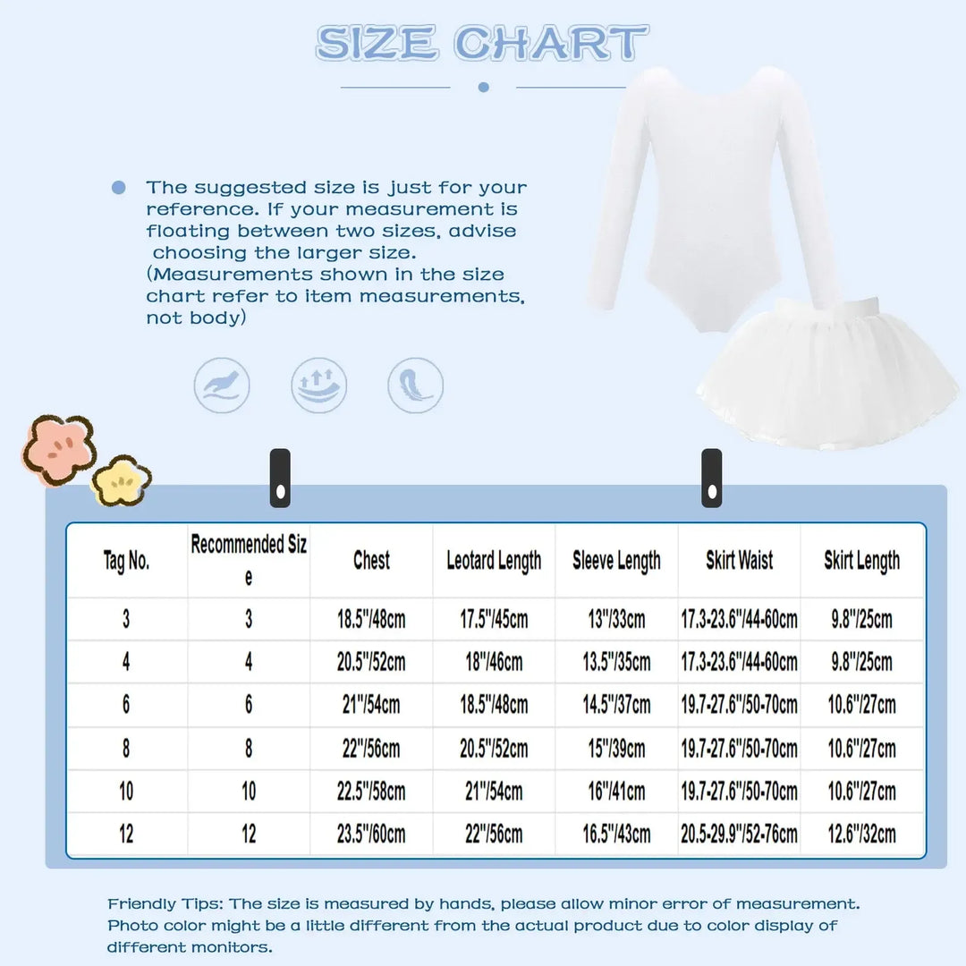 Girl Ballet Dance Leotard Long Sleeve Gymnastics Leotard+Tulle Tutu Skirt Outfit Kid Dance Training Workout Performance Bodysuit-Bennys Beauty World