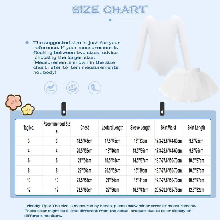 Girl Ballet Dance Leotard Long Sleeve Gymnastics Leotard+Tulle Tutu Skirt Outfit Kid Dance Training Workout Performance Bodysuit-Bennys Beauty World