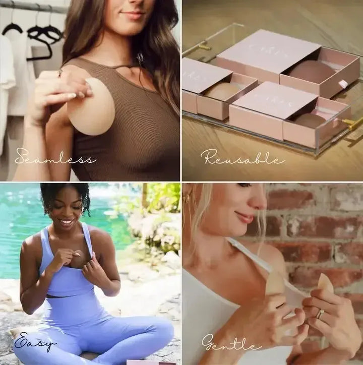 Braless Seamless Nipple Cover Ultra Thin Invisible Bra Nipple Cover Bioadhesive Silicone Reusable Sweatproof Travel Boob Bra-Bennys Beauty World