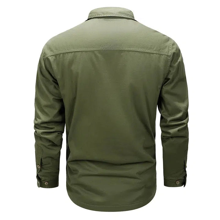 Winter Men Fleece Cargo Cotton Long Sleeve Shirts