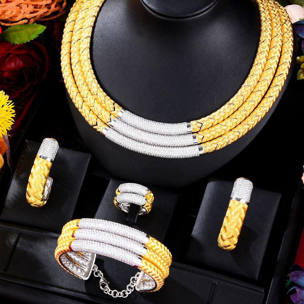 New Trendy 4PCS 3 Layers African Jewelry Set For Women