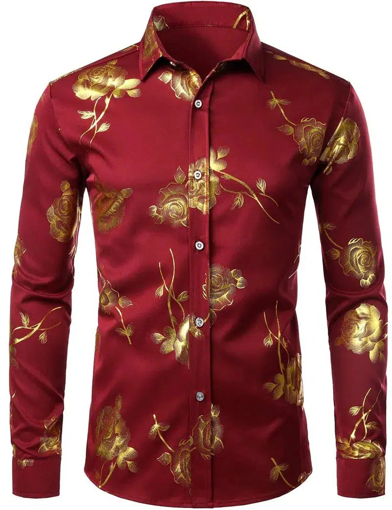 Fashion Men's Shirt Flowers 3D Printing Lapel Button Top Long Sleeve Shirt-shirt-Bennys Beauty World