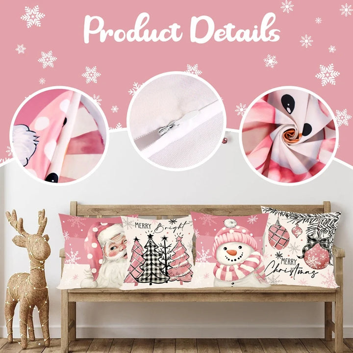 4 pcs. Pink Christmas Snowman Pillowcase