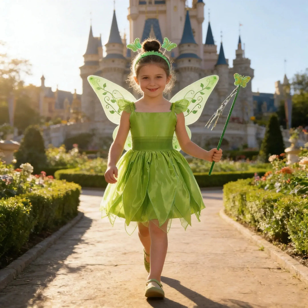 Girls Tinkerbell Fairy Dress – Halloween Costume with Accessories - Bennys Beauty World