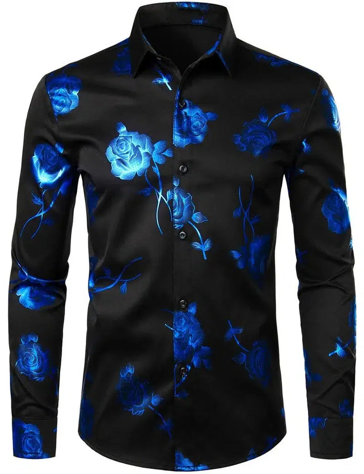 Fashion Men's Shirt Flowers 3D Printing Lapel Button Top Long Sleeve Shirt-shirt-Bennys Beauty World