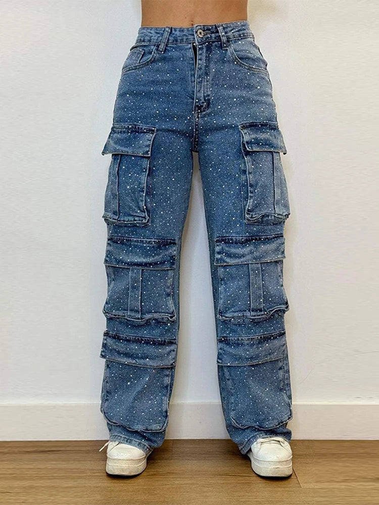 Women's High Waist Cargo Denim Jeans