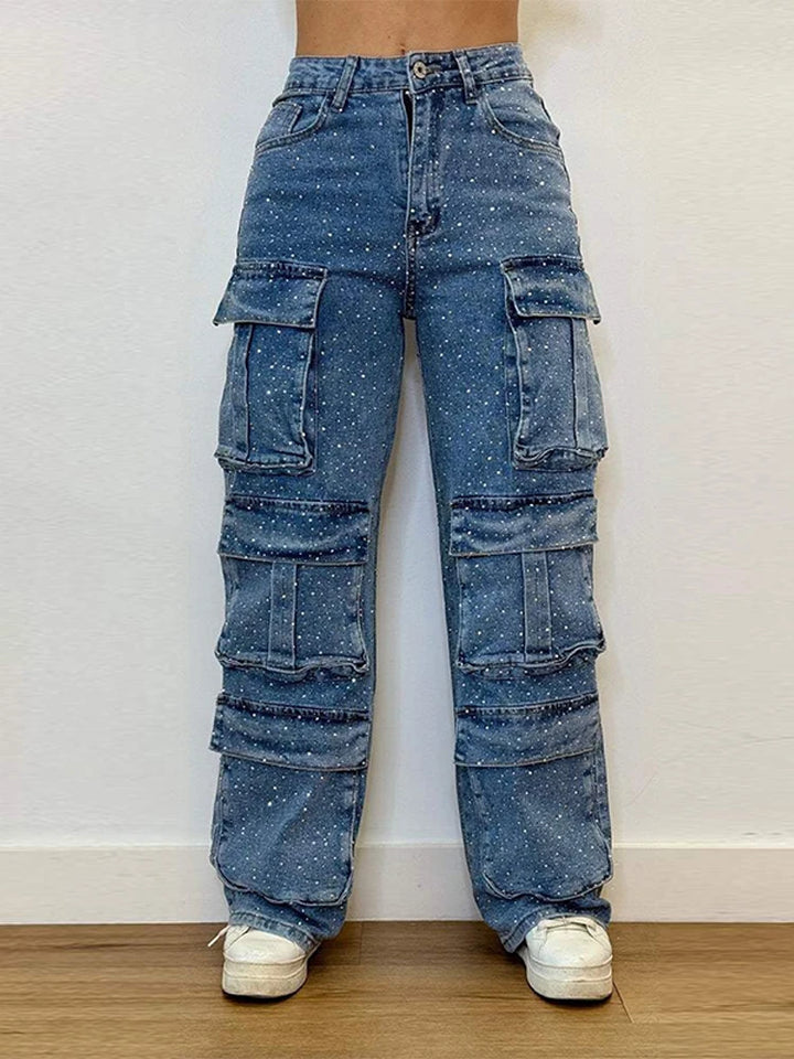 Women's High Waist Cargo Denim Jeans