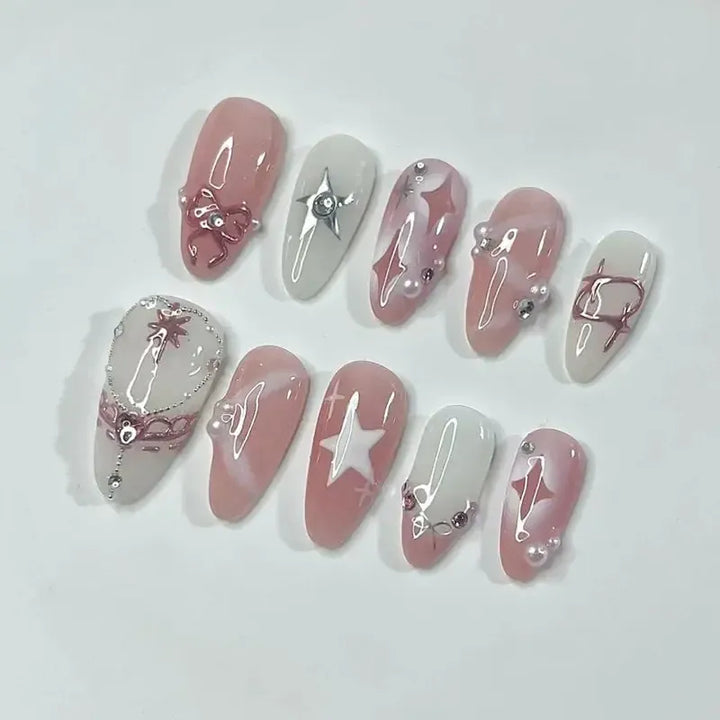 Almond Press-On Nails – 24 Pcs Flower Pattern False Nails | Bennys Beauty World-Nails-Bennys Beauty World