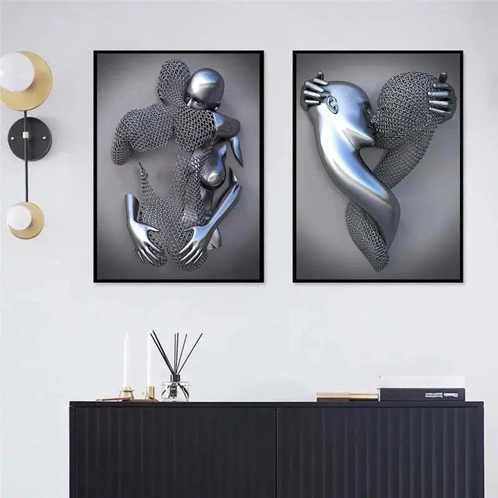 3D Love Heart Grey Metal Figure Statue Posters and Prints-Art-Arlik interiors