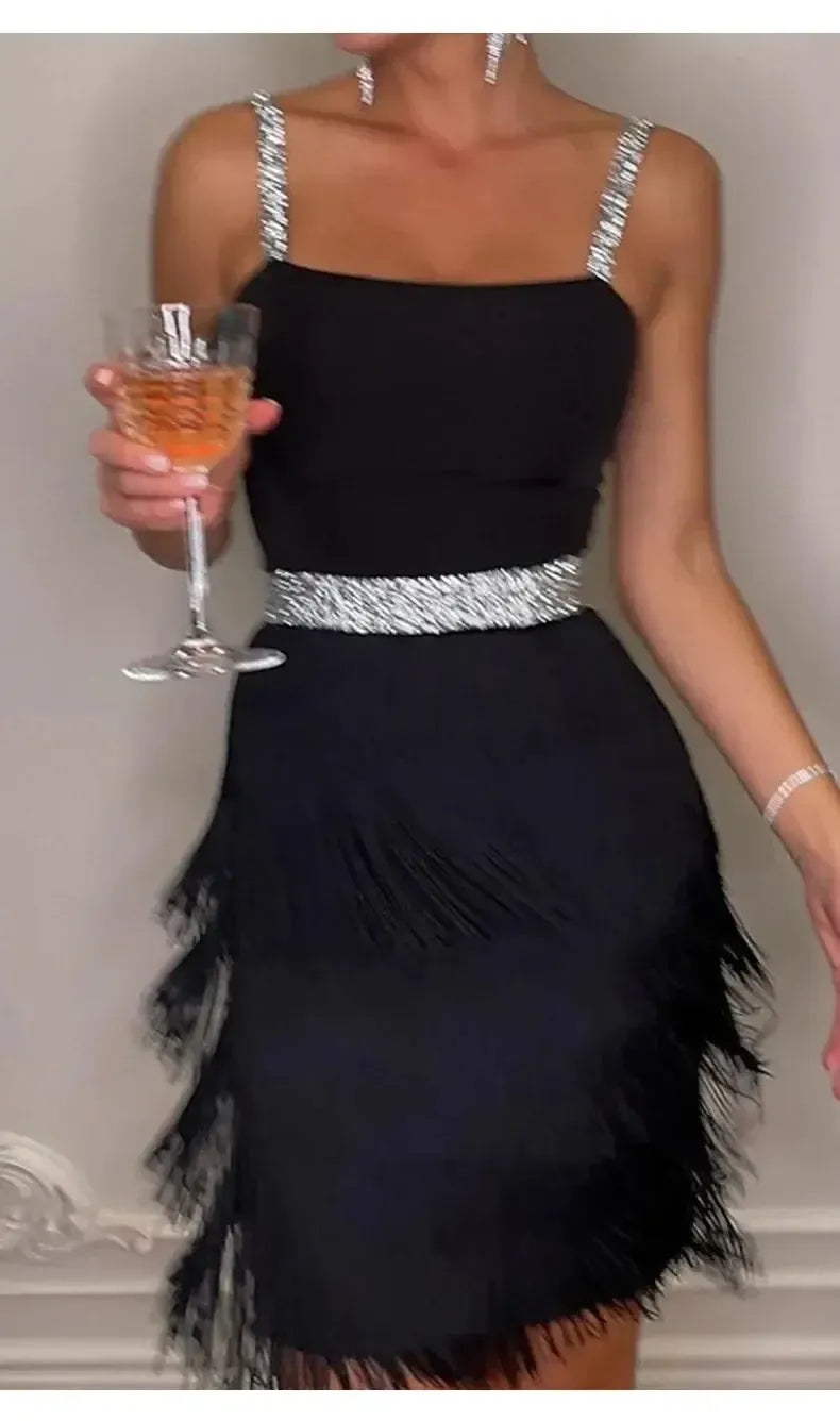 Women’s Sexy Tassel Midi Party Dress – Sleeveless A-Line Mini Dress-Dress-Bennys Beauty World