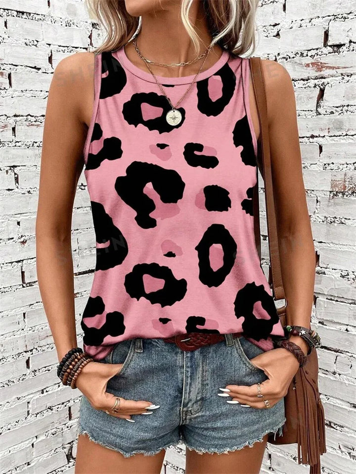 Leopard Print Crew Neck Tank Top