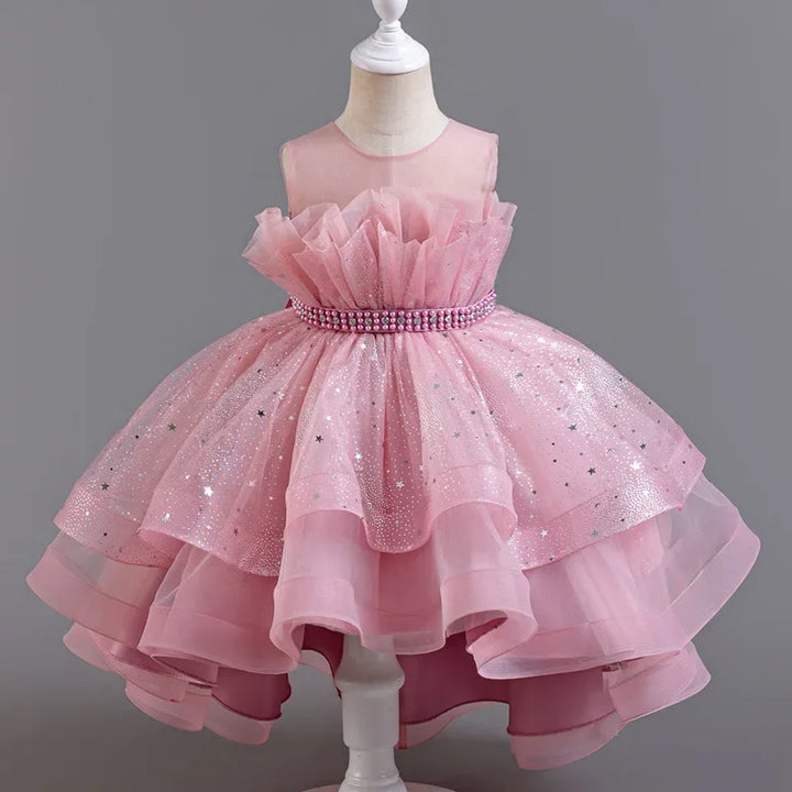 Girls Sequin Bow Princess Party Dress – Sleeveless Lace Mesh, Ages 2–12