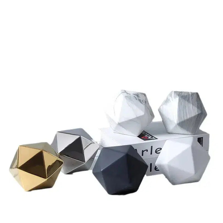 Ceramic Crafts Geometric Polyhedron Ball Marbled Squares Golden Stone Decorative Figurines Home Decoration Accessories-Arlik interiors