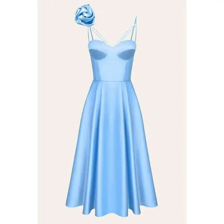 Elegant Spaghetti Strap Pleated Prom Midi Dress-Dresses-Bennys Beauty World