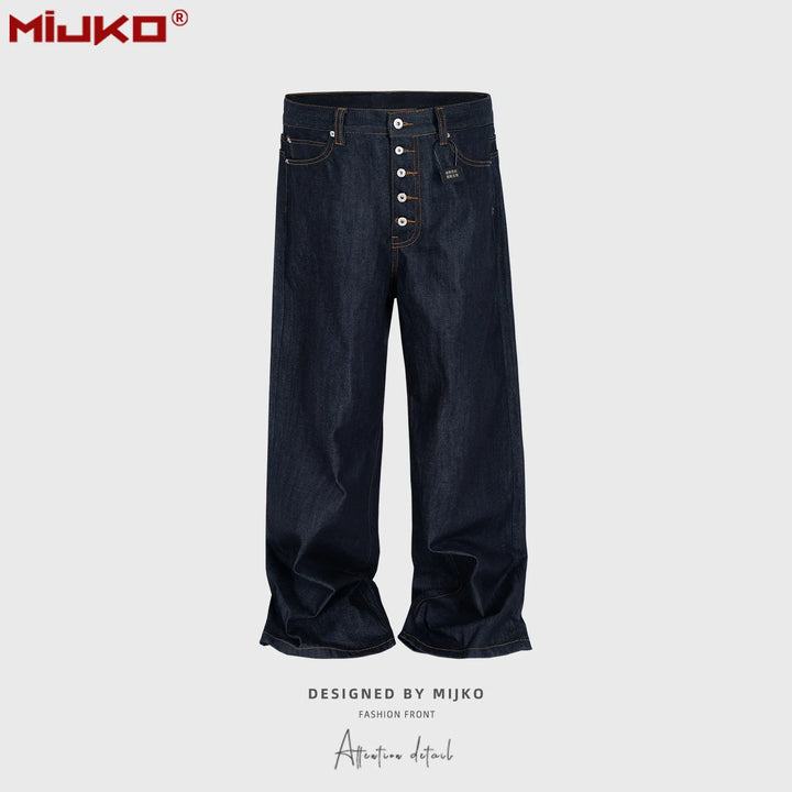 MIJKO High Street Dark Blue Straight Leg Denim Jeans | Unisex - Bennys Beauty World