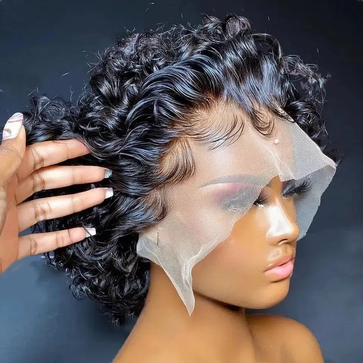 Burgundy Highlight Honey Colored Short Curly Pixie Cut Lace Wig-Wig-Bennys Beauty World