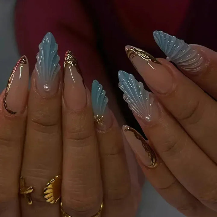 Almond Press-On Nails – 24 Pcs Flower Pattern False Nails | Bennys Beauty World-Nails-Bennys Beauty World