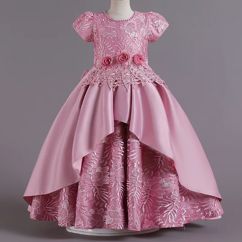 Girls Embroidery Princess Party Dress | Satin Ball Gown