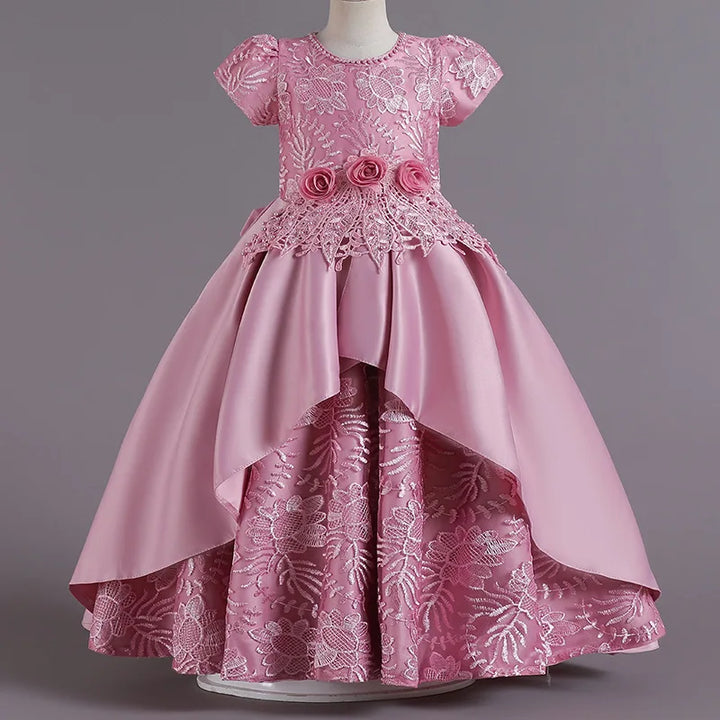 Girls Embroidery Princess Party Dress | Satin Ball Gown