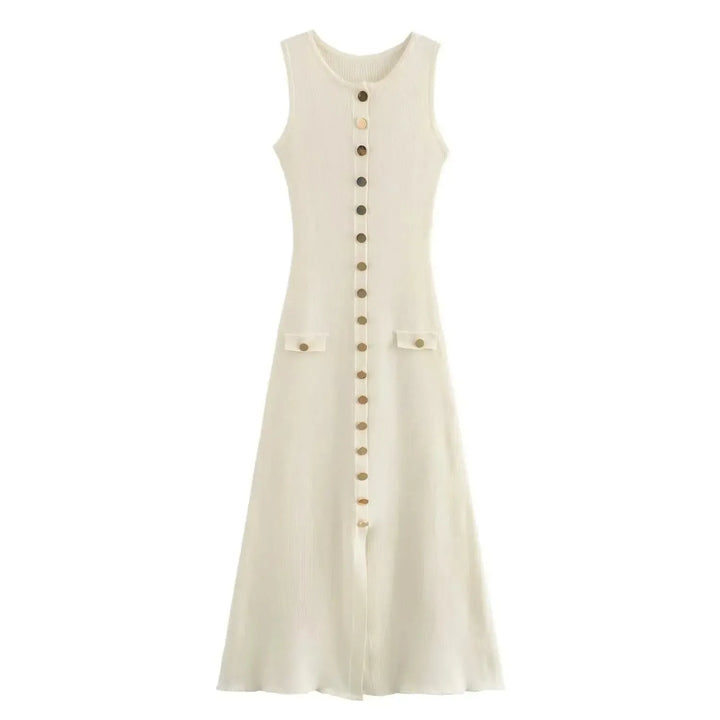 Women Elegant Solid Knitted Dress Single Breasted Dress-Dresses-Bennys Beauty World