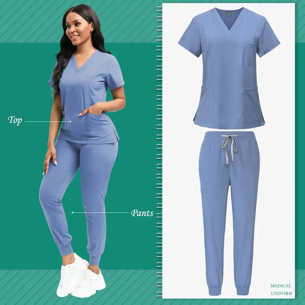 Nurse Uniform for Women Nursing Solid Surgical Gown-Scrubs-Bennys Beauty World