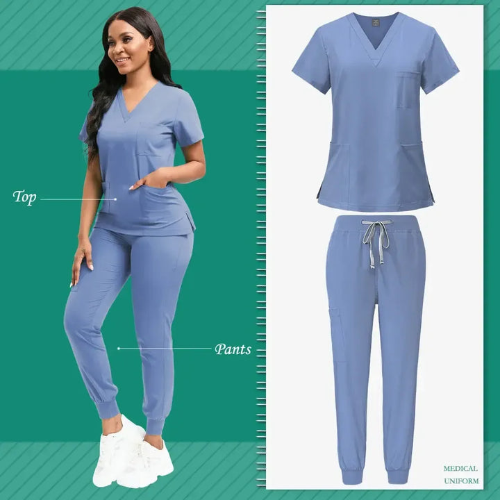 Nurse Uniform for Women Nursing Solid Surgical Gown-Scrubs-Bennys Beauty World