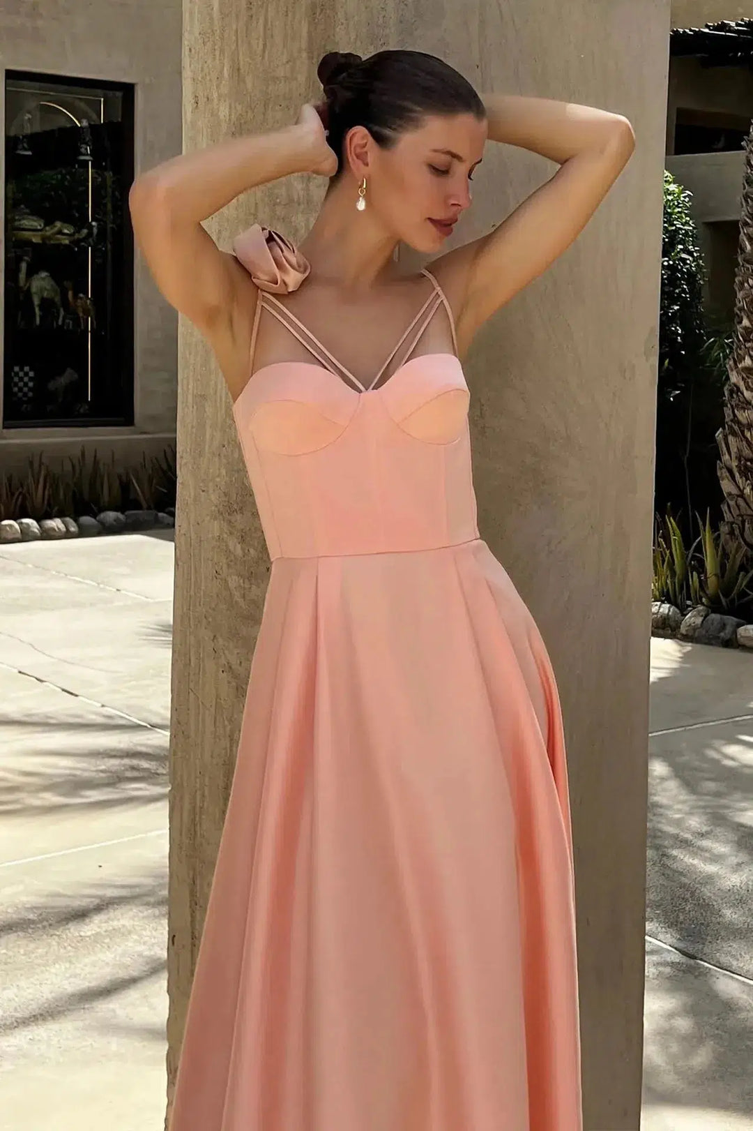 Elegant Spaghetti Strap Pleated Prom Midi Dress-Dresses-Bennys Beauty World