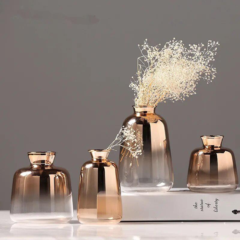 Nordic Gilded Glass Vase Home Decoration Crafts Gold Bottle Transparent Flower Plant Vases Decoration Home Vases for Decoration-Arlik interiors