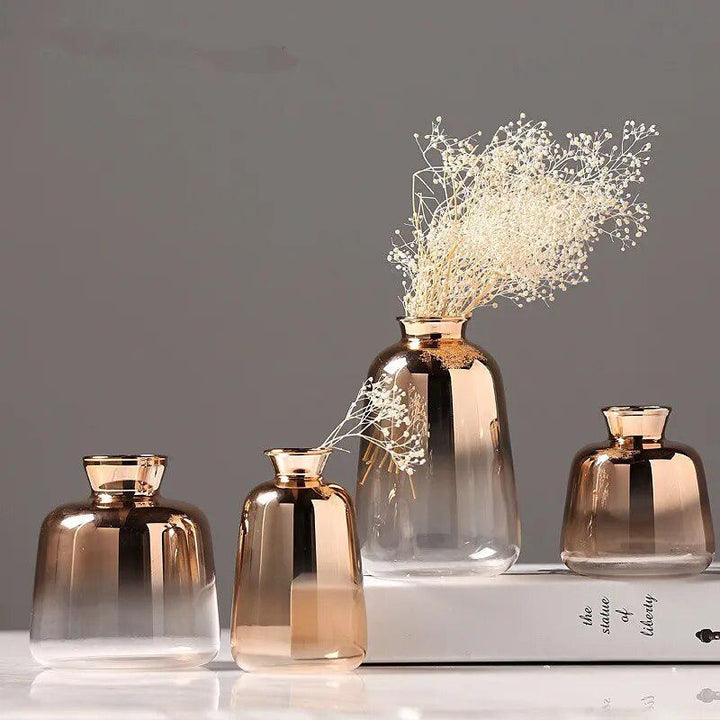 Nordic Gilded Glass Vase Home Decoration Crafts Gold Bottle Transparent Flower Plant Vases Decoration Home Vases for Decoration-Arlik interiors
