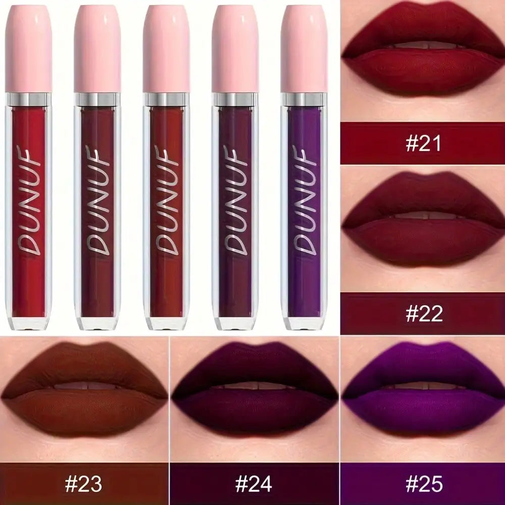 DUNUF Matte Lip Gloss Set – 5 Waterproof Velvet Lipsticks